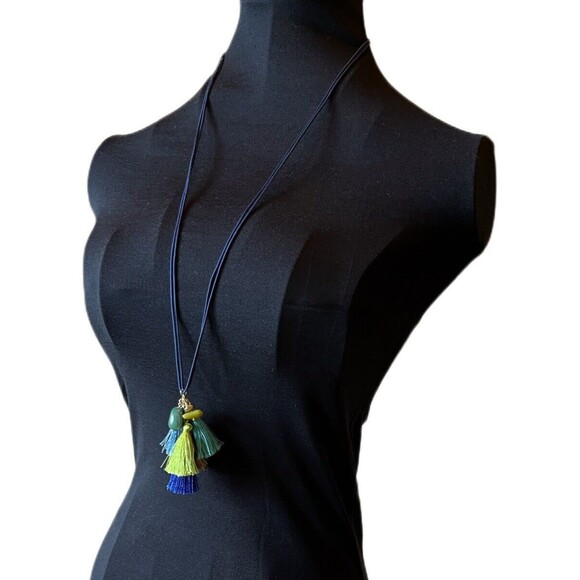 J. Jill Seaside Oasis Tassel Cluster Necklace, Blue Multi, msrp $49 - Picture 2 of 9